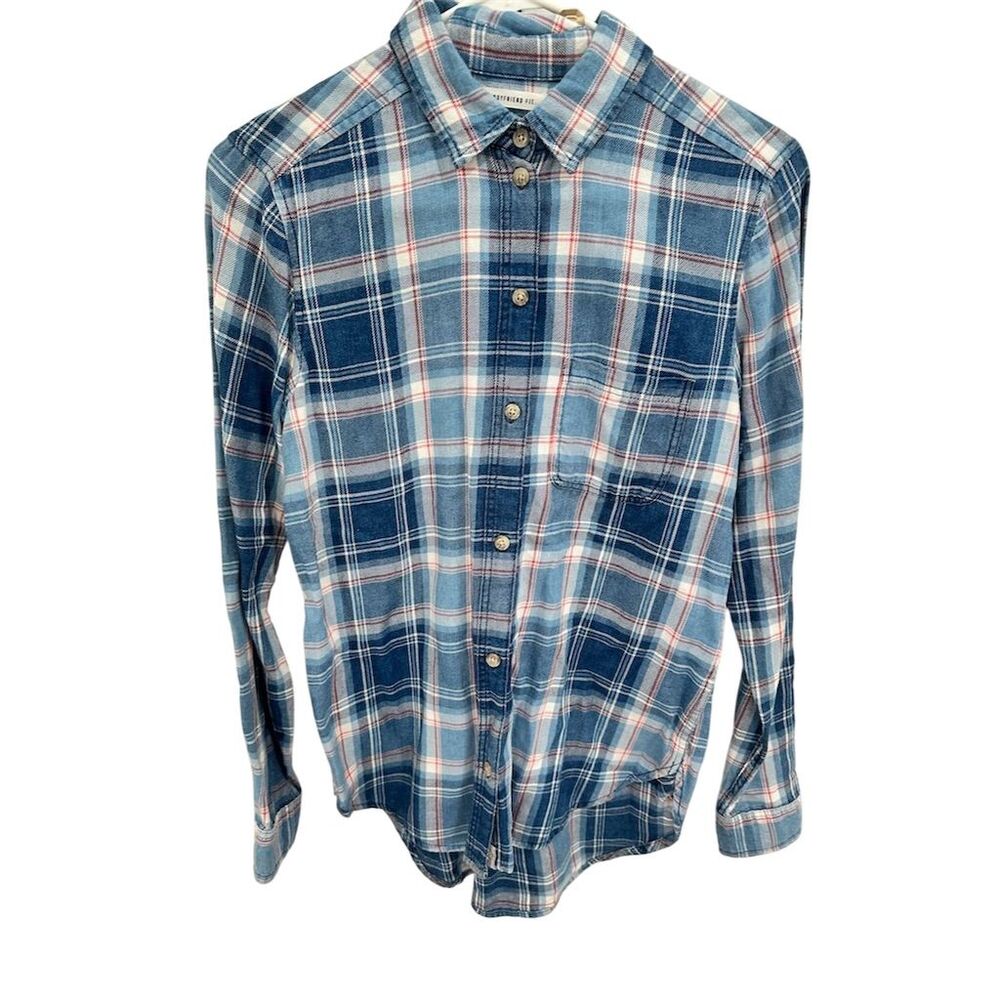 American Eagle Women's XS‎ Blue Plaid Flannel Boyfriend Shirt